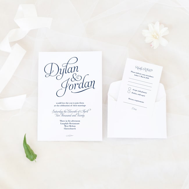 elegant navy blue wedding invitation
