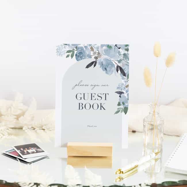 dusky blue flowers guestbook sign