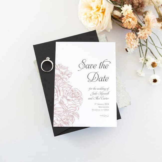 Simple Pink Rose Feature Save the Date