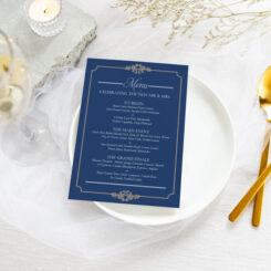 Elegant Navy and Gold wedding menu