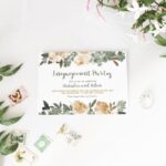 Green and Gold Flowers Engagement Party Invitation