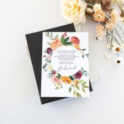 front of Bridesmaid card next to flowers
