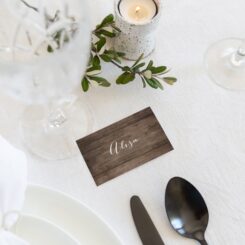 rustic wedding place cards white lace on wood