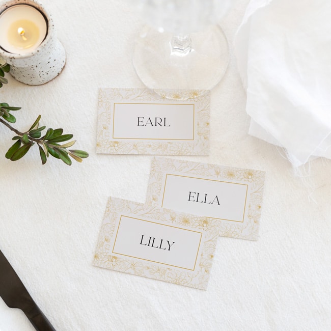simple traditional classic black and white wedding placecards