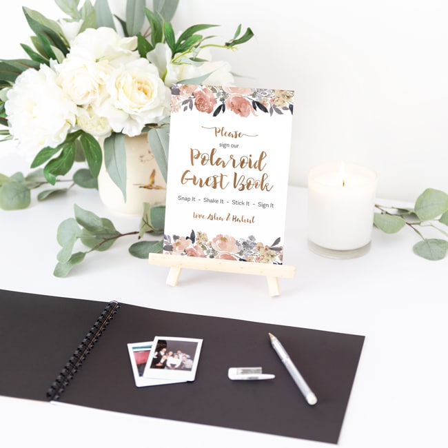 please sign our polaroid guestbook sign on small easel