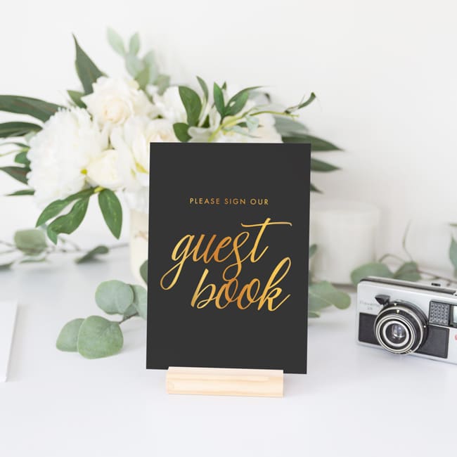 guestbook sign in wooden holder