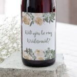 Will you be my bridesmaid? Wine Labels (Green and Gold Flowers)
