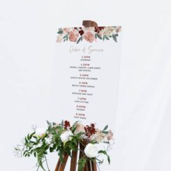 Wedding Order of Service Sign: Blush Pink and Wine Red Florals