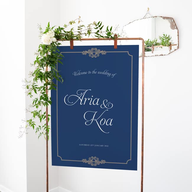 Elegant Navy Blue and Gold Welcome Sign - Be My Guest Design