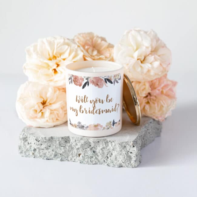 bridesmaid label on candle