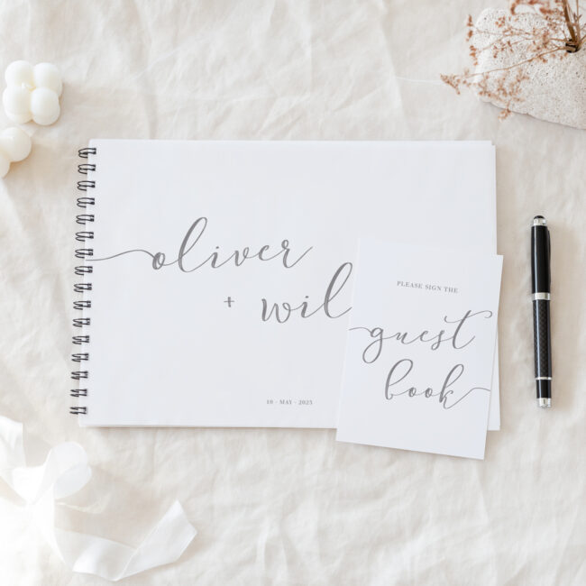 guestbook with small a6 sign