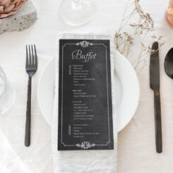 Chalkboard Buffet wedding menu with white writing