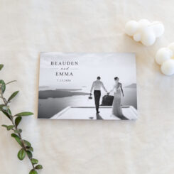 Front of landscape thank you card with printed wedding photo