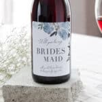 Dusky Blue Peonies Bridesmaid Proposal Wine Label