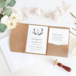 Red Deer Antlers Pocketfold Wedding Invitation