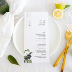 New Zealand themed wedding reception dinner menu
