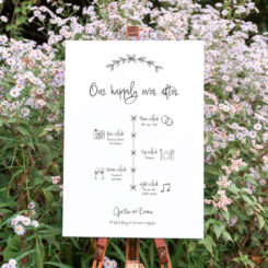 canvas sign on wooden easel in gardens