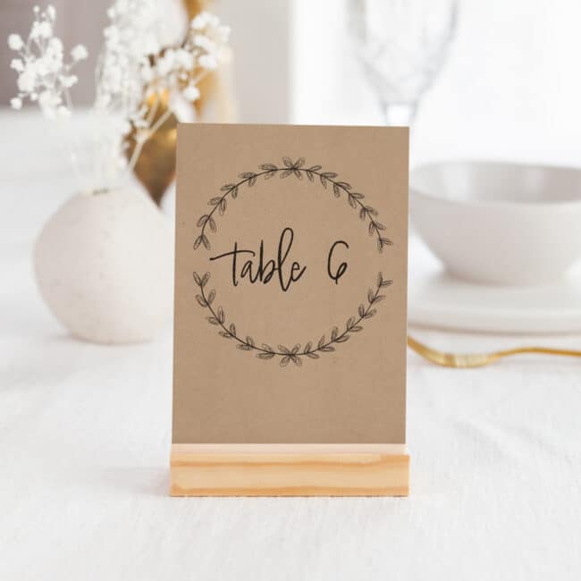 table number in wooden stand